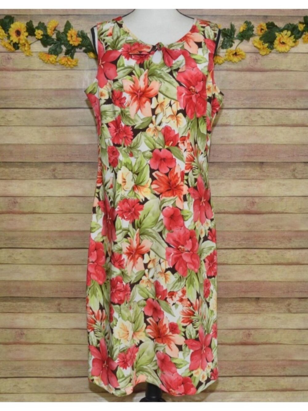 90's White Stag Women's Size 16 Hawaiian Tropical Sheath Dress Beach Vacation